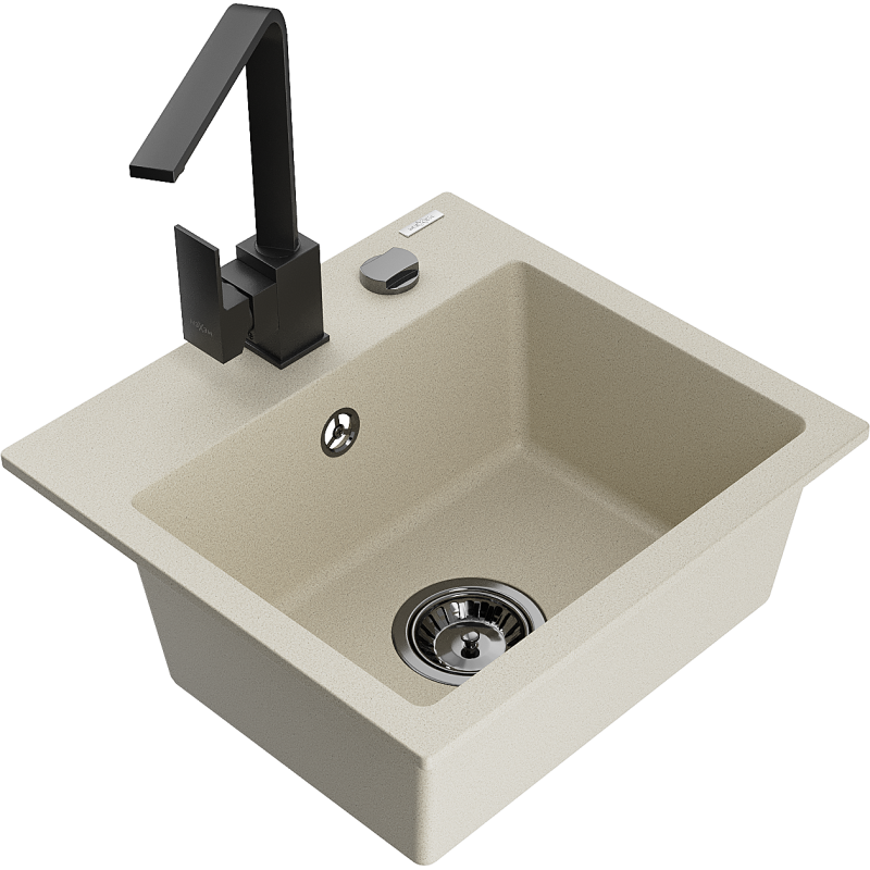 Mexen Milo granitový dřez s jednou komorou s kuchyňskou baterií Rita, béžový - 6505-69-670300-70