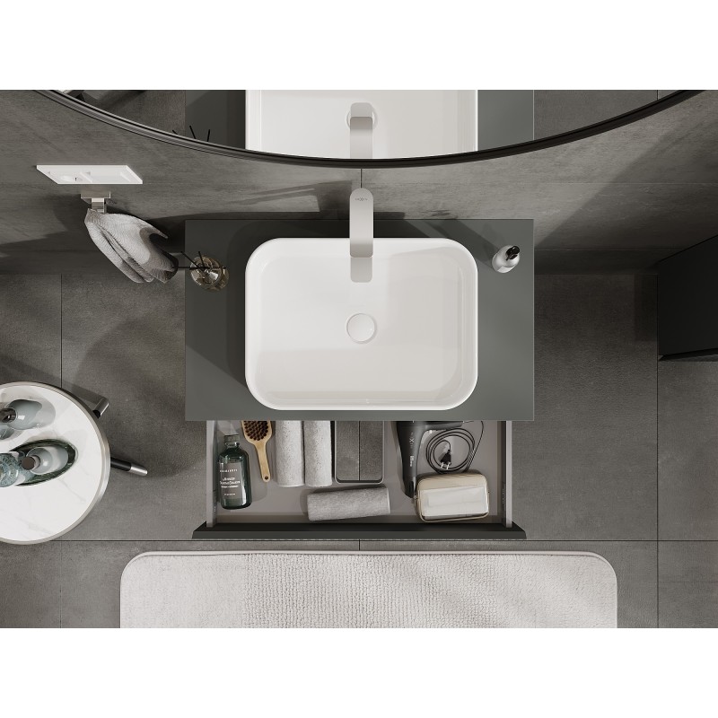 Mexen Rivel koupelnová skříňka pod umyvadlo 80 cm s deskou, 1 zásuvka, drážkovaná, grafit mat - 91A20-08023-1-BFC66