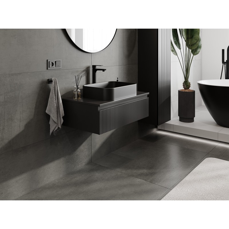 Mexen Rivel koupelnová skříňka pod umyvadlo 80 cm s deskou, 1 zásuvka, drážkovaná, černá mat - 91A20-08023-1-BFC71