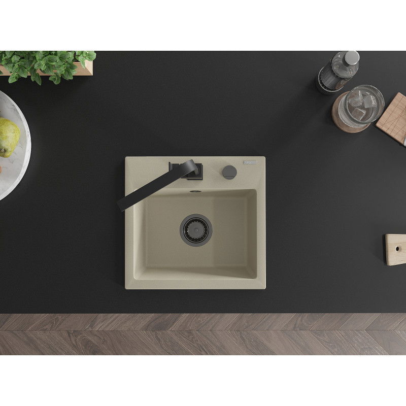 Mexen Milo granitový dřez s jednou komorou s kuchyňskou baterií Rita, béžový - 6505-69-670300-70