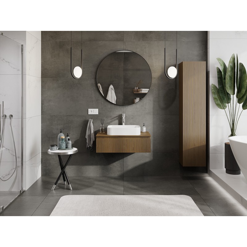 Mexen Rivel koupelnová skříňka pod umyvadlo 80 cm s deskou, 1 zásuvka, drážkovaná, ořech - 91A20-08023-1-BFC86