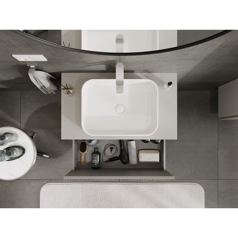 Mexen Rivel koupelnová skříňka pod umyvadlo 80 cm s deskou, 1 zásuvka, drážkovaná, šedá mat - 91A20-08047-1-BFC62