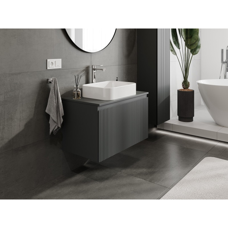 Mexen Rivel koupelnová skříňka pod umyvadlo 80 cm s deskou, 1 zásuvka, drážkovaná, grafit mat - 91A20-08047-1-BFC66