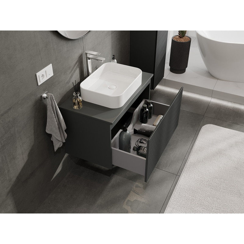 Mexen Rivel koupelnová skříňka pod umyvadlo 80 cm s deskou, 1 zásuvka, drážkovaná, grafit mat - 91A20-08047-1-BFC66