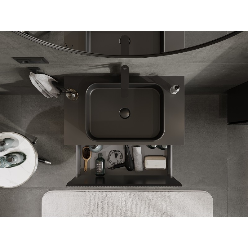 Mexen Rivel koupelnová skříňka pod umyvadlo 80 cm s deskou, 1 zásuvka, rýhovaná, černá mat - 91A20-08047-1-BFC71