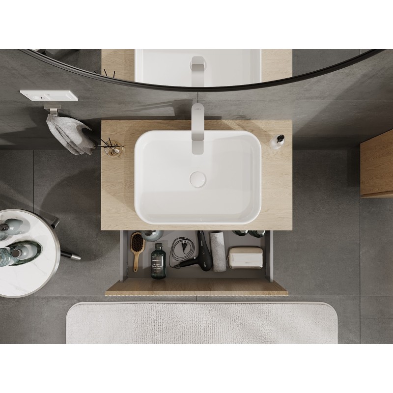 Mexen Rivel koupelnová skříňka pod umyvadlo 80 cm s deskou, 1 zásuvka, drážkovaná, dub - 91A20-08047-1-BFC81