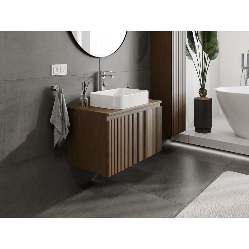 Mexen Rivel koupelnová skříňka pod umyvadlo 80 cm s deskou, 1 zásuvka, rýhovaná, ořech - 91A20-08047-1-BFC86