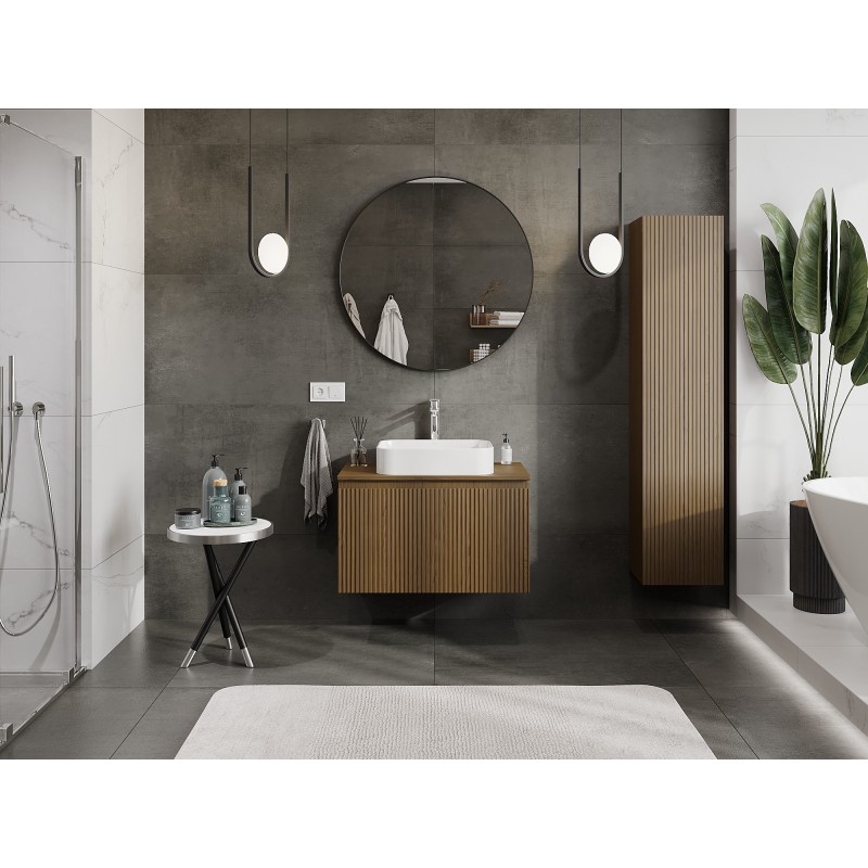 Mexen Rivel koupelnová skříňka pod umyvadlo 80 cm s deskou, 1 zásuvka, drážkovaná, ořech - 91A20-08047-1-BFC86