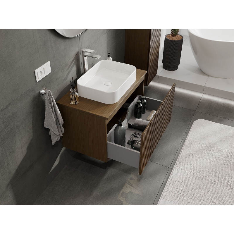 Mexen Rivel koupelnová skříňka pod umyvadlo 80 cm s deskou, 1 zásuvka, rýhovaná, ořech - 91A20-08047-1-BFC86