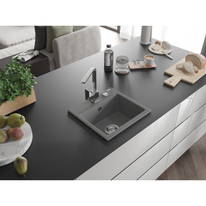 Mexen Milo granitový dřez 1-komorový s kuchyňskou baterií Rita, šedý - 6505-71-670300-00