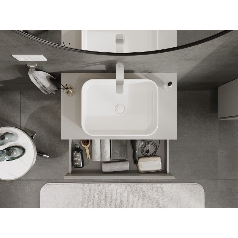 Mexen Rivel koupelnová skříňka pod umyvadlo 80 cm s deskou, 2 zásuvky, drážkovaná, šedá mat - 91A20-08047-2-BFFC62