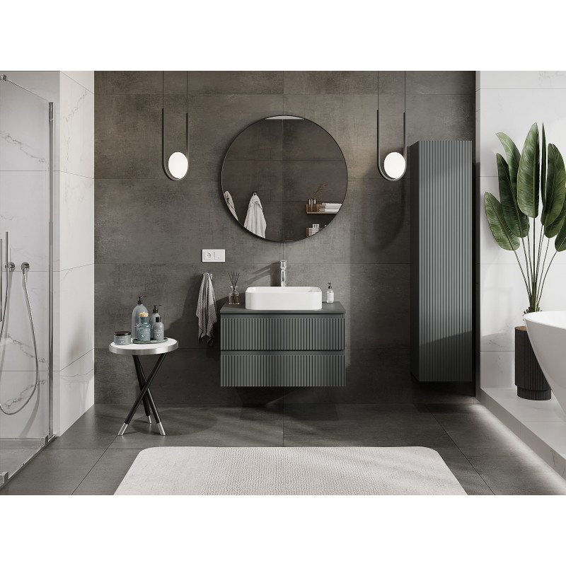 Mexen Rivel koupelnová skříňka pod umyvadlo 80 cm s deskou, 2 zásuvky, drážkovaná, grafit mat - 91A20-08047-2-BFFC66