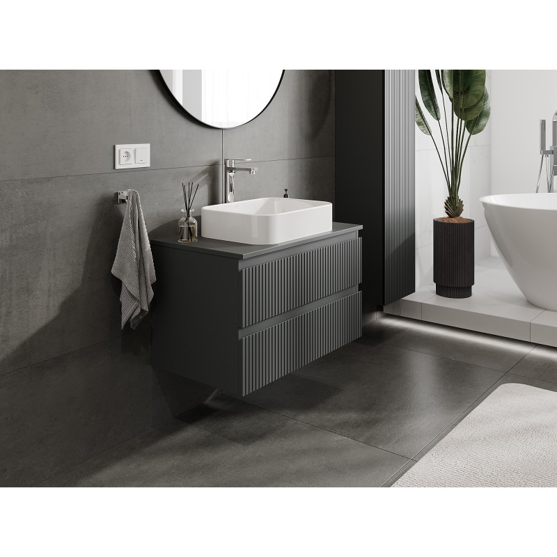 Mexen Rivel koupelnová skříňka pod umyvadlo 80 cm s deskou, 2 zásuvky, drážkovaná, grafit mat - 91A20-08047-2-BFFC66