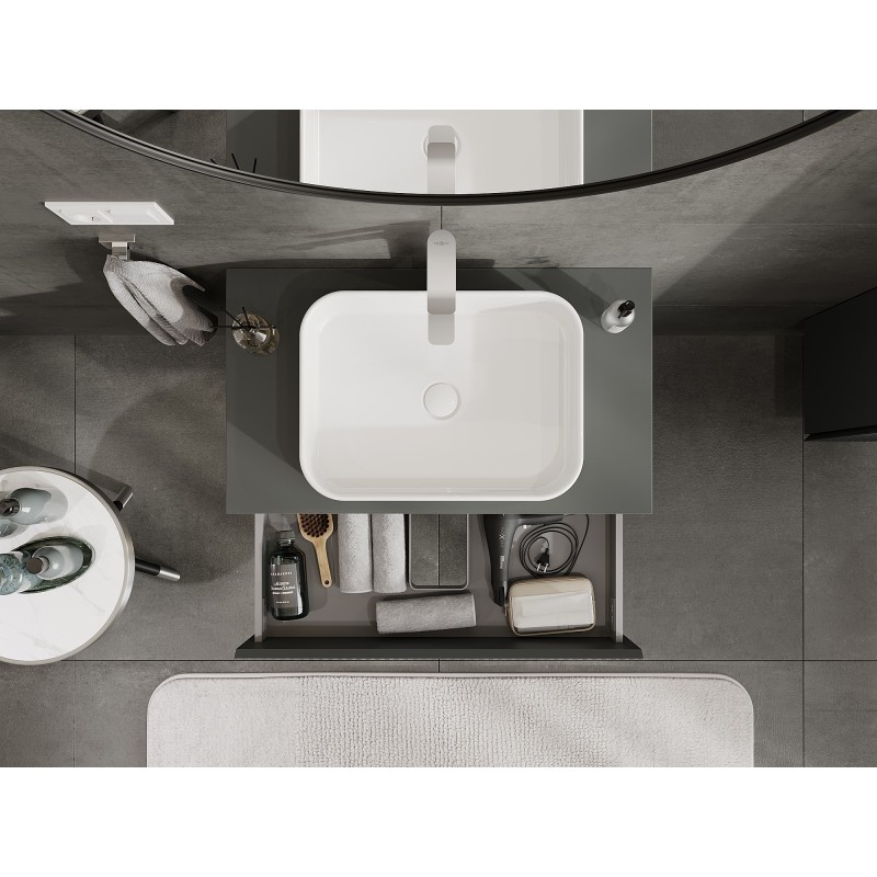 Mexen Rivel koupelnová skříňka pod umyvadlo 80 cm s deskou, 2 zásuvky, drážkovaná, matná grafitová - 91A20-08047-2-BFFC66