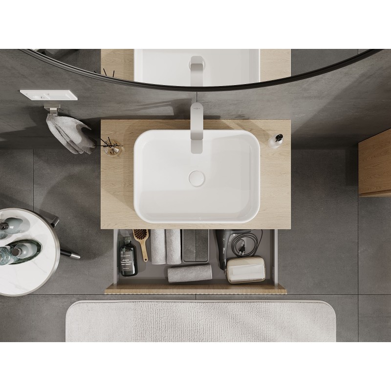 Mexen Rivel koupelnová skříňka pod umyvadlo 80 cm s deskou, 2 zásuvky, rýhovaná, dub - 91A20-08047-2-BFFC81