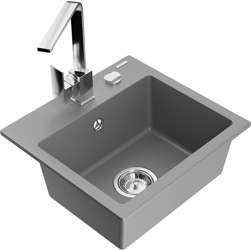 Mexen Milo granitový dřez 1-komorový s kuchyňskou baterií Rita, šedý - 6505-71-670300-00