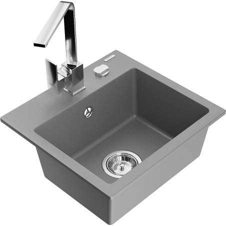 Mexen Milo granitový dřez 1-komorový s kuchyňskou baterií Rita, šedý - 6505-71-670300-00