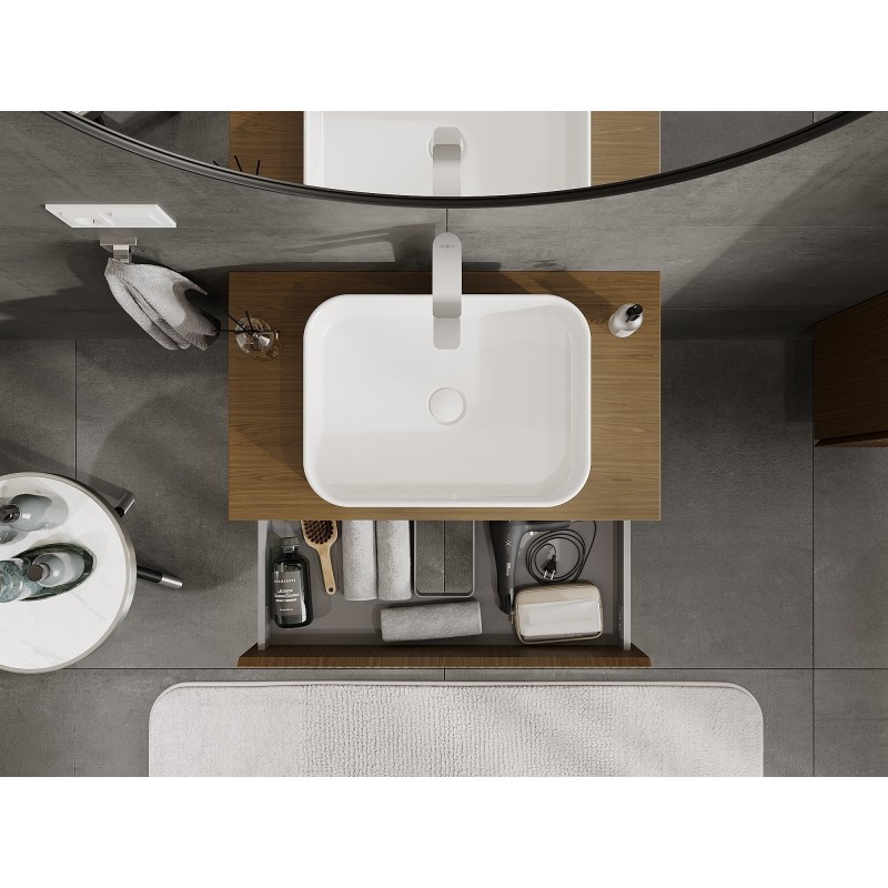 Mexen Rivel koupelnová skříňka pod umyvadlo 80 cm s deskou, 2 zásuvky, drážkovaná, ořech - 91A20-08047-2-BFFC86