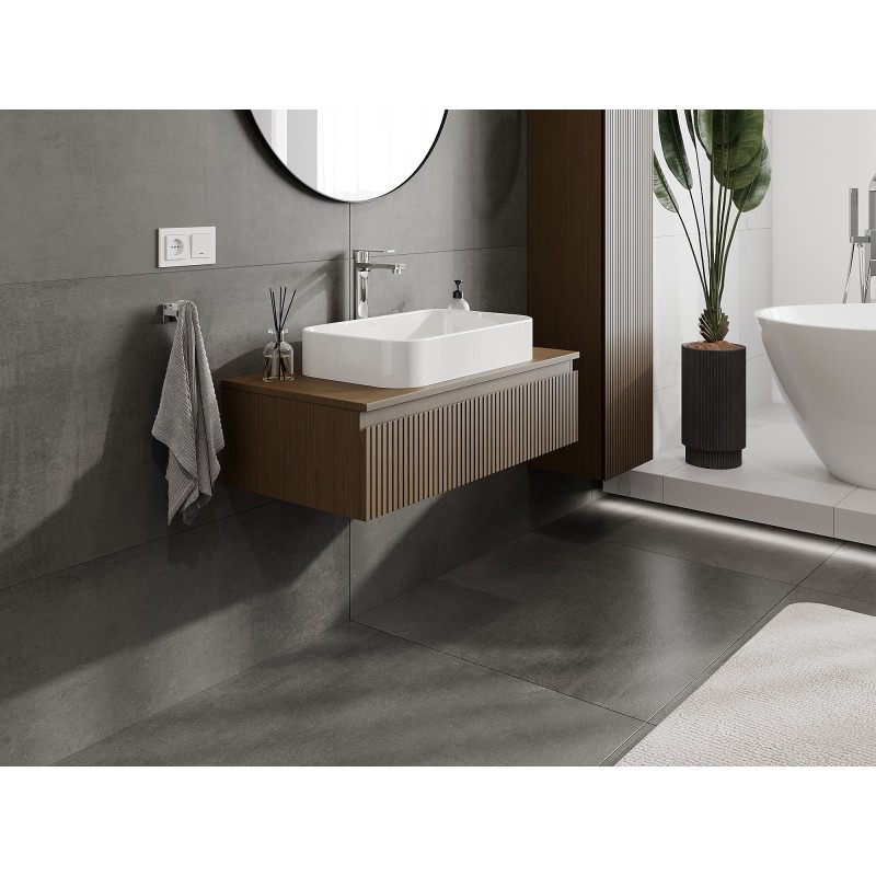 Mexen Rivel koupelnová skříňka pod umyvadlo 90 cm s deskou, 1 zásuvka, drážkovaná, ořech - 91A20-09023-1-BFC86