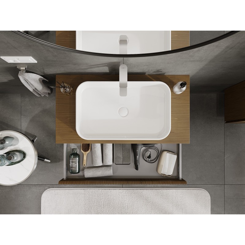 Mexen Rivel koupelnová skříňka pod umyvadlo 90 cm s deskou, 1 zásuvka, drážkovaná, ořech - 91A20-09023-1-BFC86