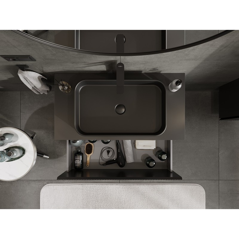 Mexen Rivel koupelnová skříňka pod umyvadlo 90 cm s pracovní deskou, 1 zásuvka, drážkovaná, černá mat - 91A20-09047-1-BFC71