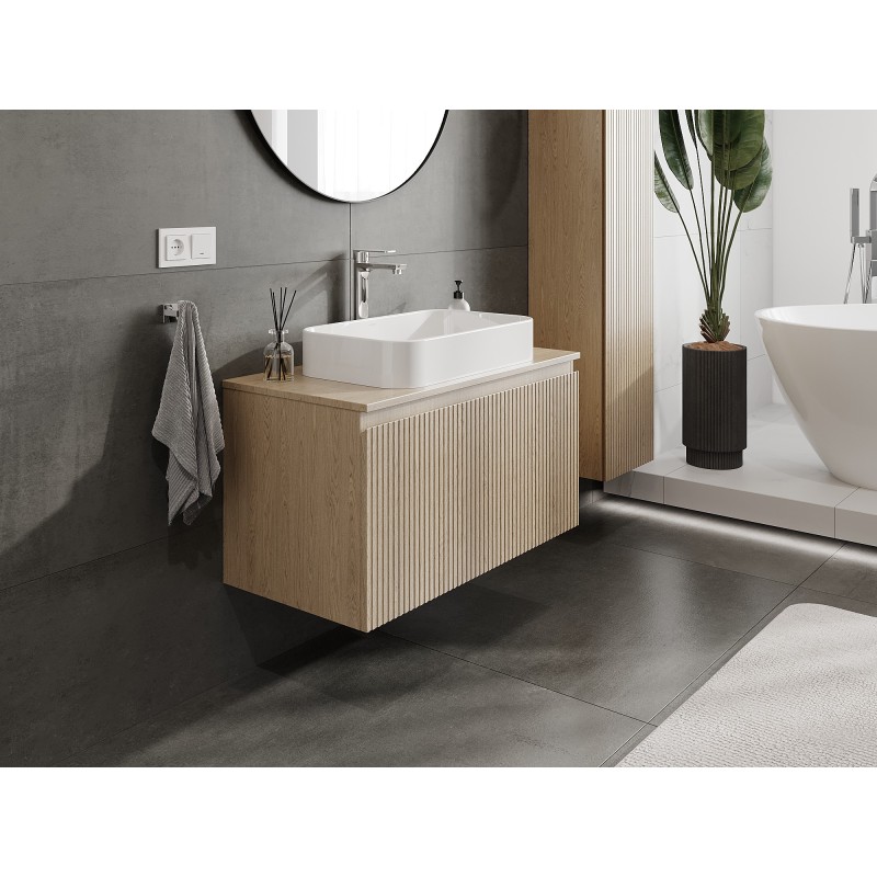 Mexen Rivel koupelnová skříňka pod umyvadlo 90 cm s deskou, 1 zásuvka, drážkovaná, dub - 91A20-09047-1-BFC81