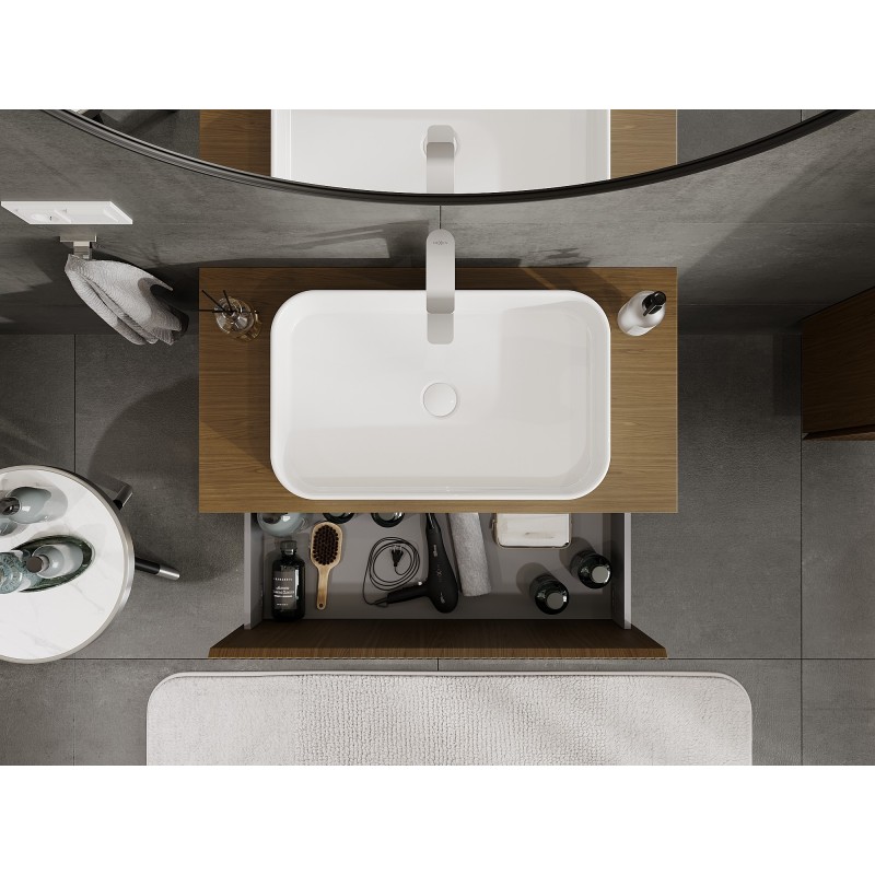 Mexen Rivel koupelnová skříňka pod umyvadlo 90 cm s deskou, 1 zásuvka, drážkovaná, ořech - 91A20-09047-1-BFC86