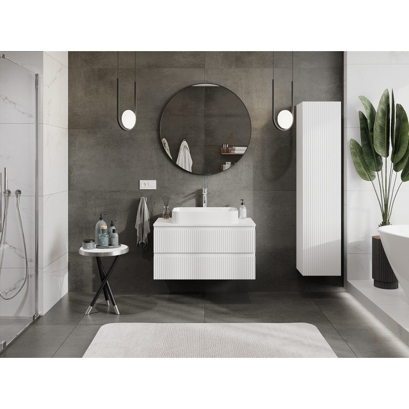 Mexen Rivel koupelnová skříňka pod umyvadlo 90 cm s deskou, 2 zásuvky, drážkovaná, bílá mat - 91A20-09047-2-BFFC01