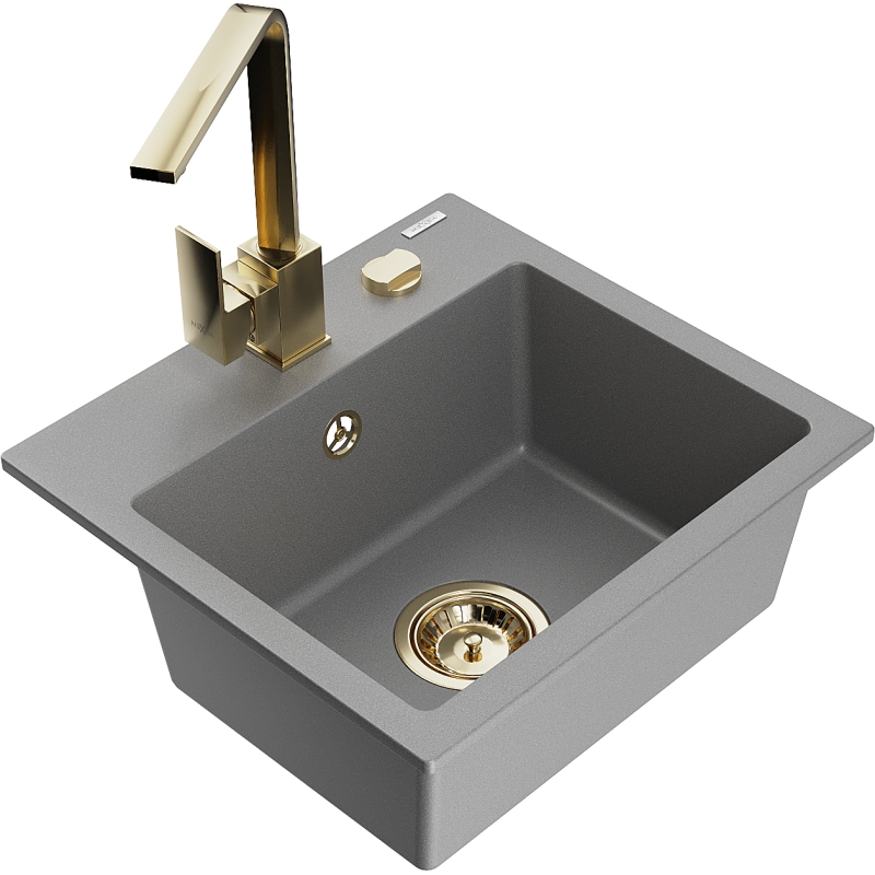 Mexen Milo granitový jednodřez s kuchyňskou baterií Rita, šedý - 6505-71-670300-50