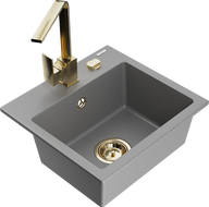 Mexen Milo granitový jednodřez s kuchyňskou baterií Rita, šedý - 6505-71-670300-50