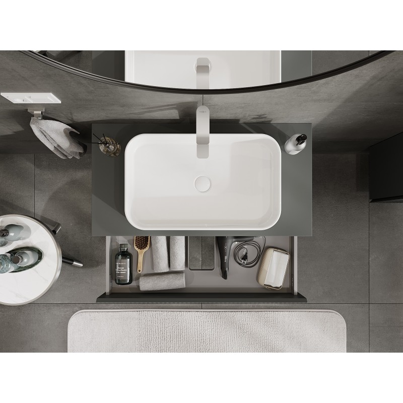 Mexen Rivel koupelnová skříňka pod umyvadlo 90 cm s deskou, 2 zásuvky, drážkovaná, matná grafitová - 91A20-09047-2-BFFC66