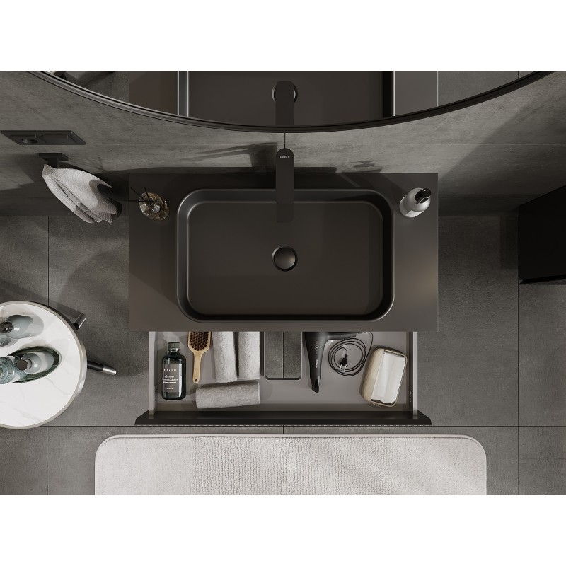 Mexen Rivel koupelnová skříňka pod umyvadlo 90 cm s deskou, 2 zásuvky, drážkovaná, černá mat - 91A20-09047-2-BFFC71