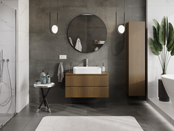 Mexen Rivel koupelnová skříňka pod umyvadlo 90 cm s deskou, 2 zásuvky, drážkovaná, ořech - 91A20-09047-2-BFFC86