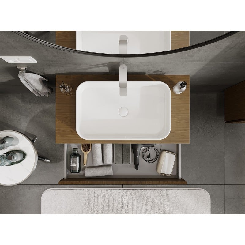 Mexen Rivel koupelnová skříňka pod umyvadlo 90 cm s deskou, 2 zásuvky, drážkovaná, ořech - 91A20-09047-2-BFFC86