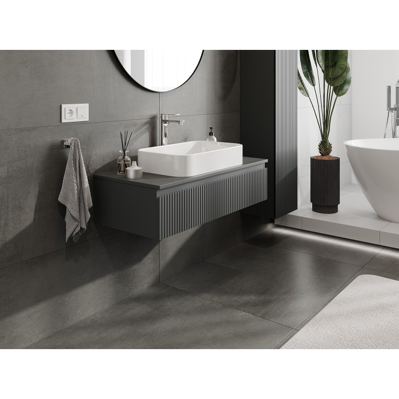 Mexen Rivel koupelnová skříňka pod umyvadlo 100 cm s deskou, 1 zásuvka, žebrovaná, grafit mat - 91A20-10023-1-BFC66