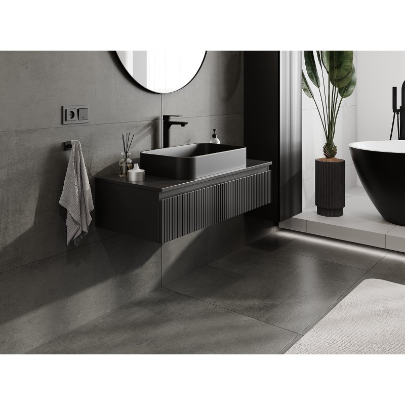 Mexen Rivel koupelnová skříňka pod umyvadlo 100 cm s deskou, 1 zásuvka, drážkovaná, černá mat - 91A20-10023-1-BFC71