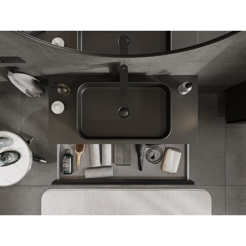 Mexen Rivel koupelnová skříňka pod umyvadlo 100 cm s deskou, 1 zásuvka, drážkovaná, černá mat - 91A20-10023-1-BFC71