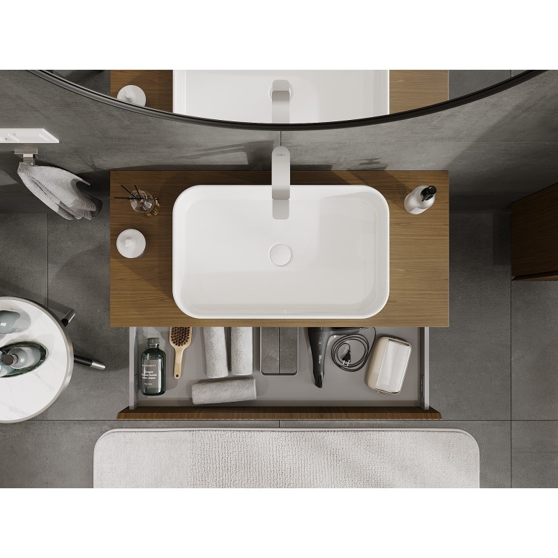 Mexen Rivel koupelnová skříňka pod umyvadlo 100 cm s deskou, 1 zásuvka, drážkovaná, ořech - 91A20-10023-1-BFC86