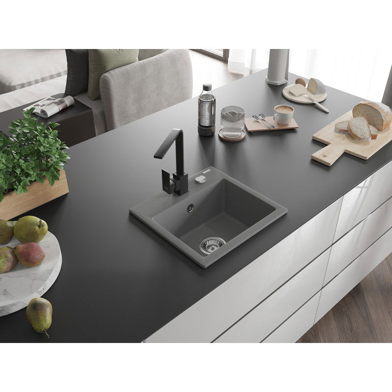 Mexen Milo granitový dřez 1-komorový s kuchyňskou baterií Rita, šedý - 6505-71-670300-70