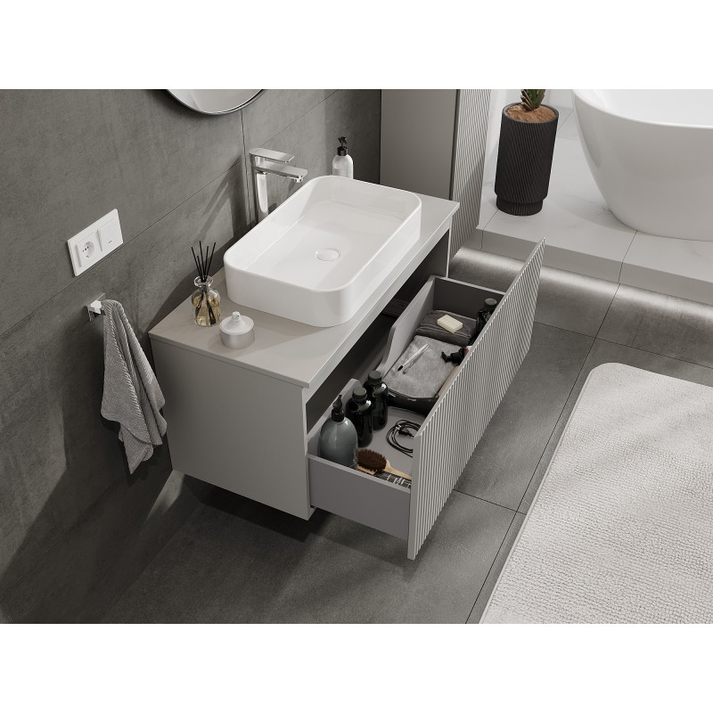 Mexen Rivel koupelnová skříňka pod umyvadlo 100 cm s deskou, 1 zásuvka, drážkovaná, šedá mat - 91A20-10047-1-BFC62