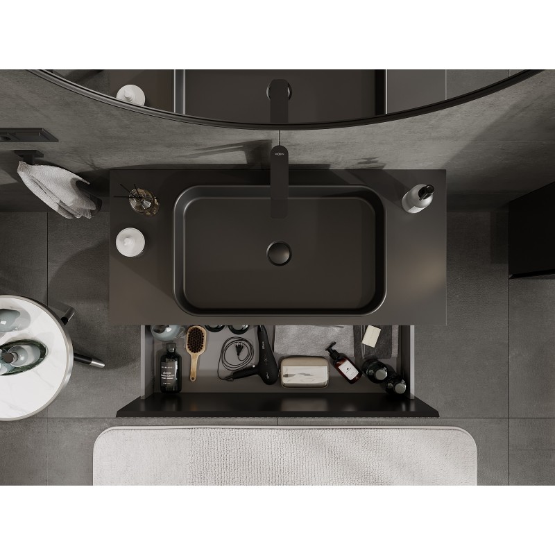 Mexen Rivel koupelnová skříňka pod umyvadlo 100 cm s deskou, 1 zásuvka, rýhovaná, černá mat - 91A20-10047-1-BFC71