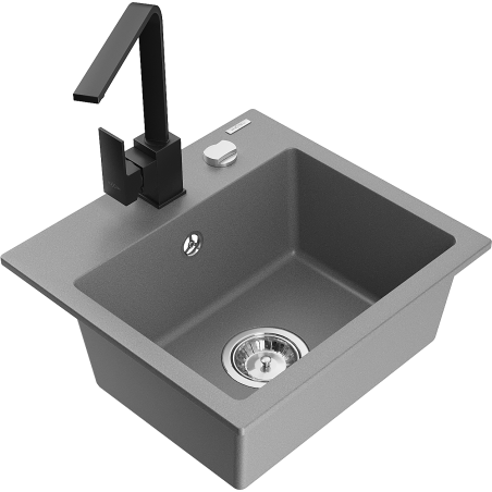 Mexen Milo granitový dřez 1-komorový s kuchyňskou baterií Rita, šedý - 6505-71-670300-70