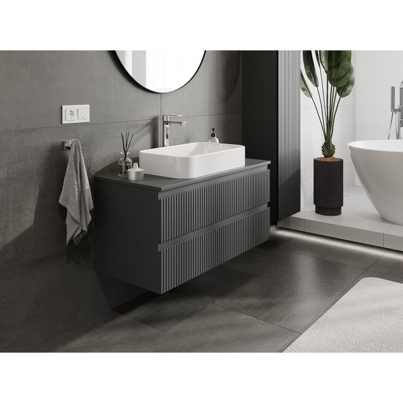 Mexen Rivel koupelnová skříňka pod umyvadlo 100 cm s deskou, 2 zásuvky, drážkovaná, grafit mat - 91A20-10047-2-BFFC66