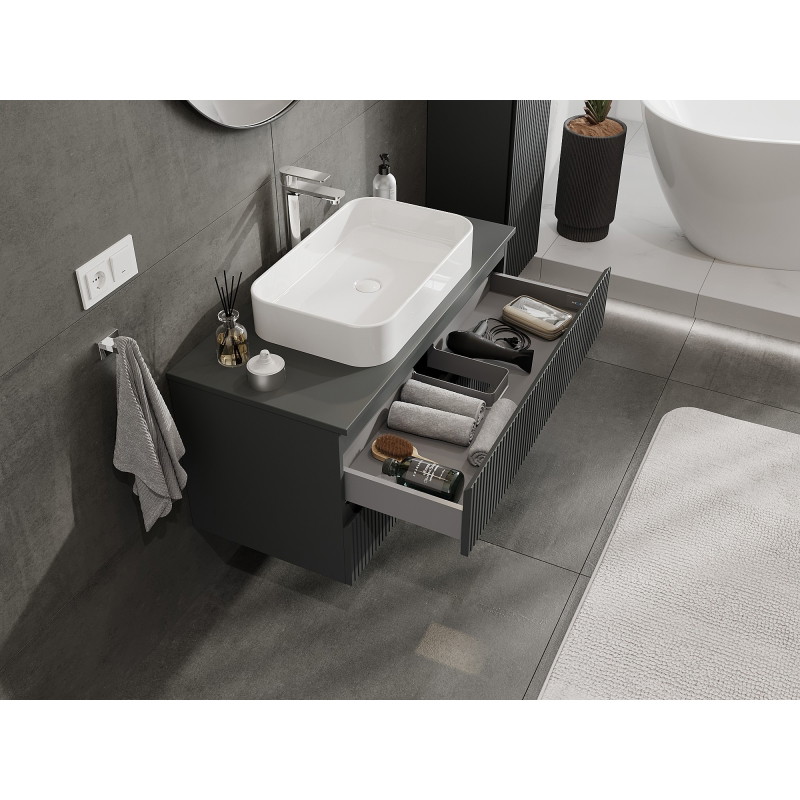 Mexen Rivel koupelnová skříňka pod umyvadlo 100 cm s deskou, 2 zásuvky, drážkovaná, grafit mat - 91A20-10047-2-BFFC66