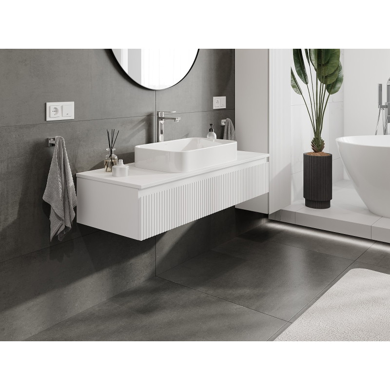 Mexen Rivel koupelnová skříňka pod umyvadlo 120 cm s deskou, 1 zásuvka, ryhovaná, bílá matná - 91A20-12023-1-BFC01