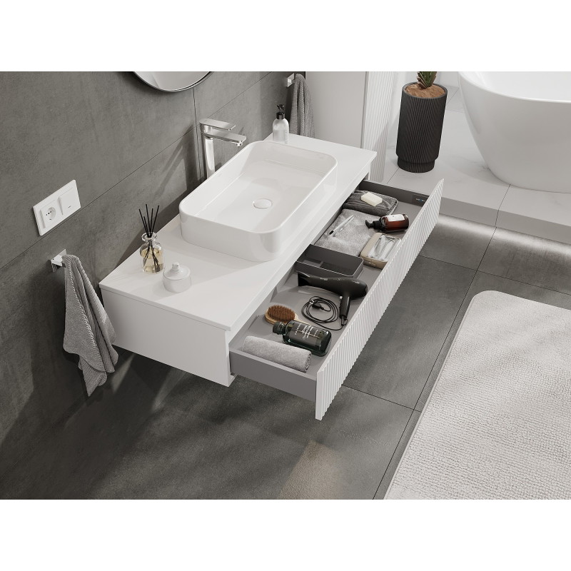 Mexen Rivel koupelnová skříňka pod umyvadlo 120 cm s deskou, 1 zásuvka, ryhovaná, bílá matná - 91A20-12023-1-BFC01