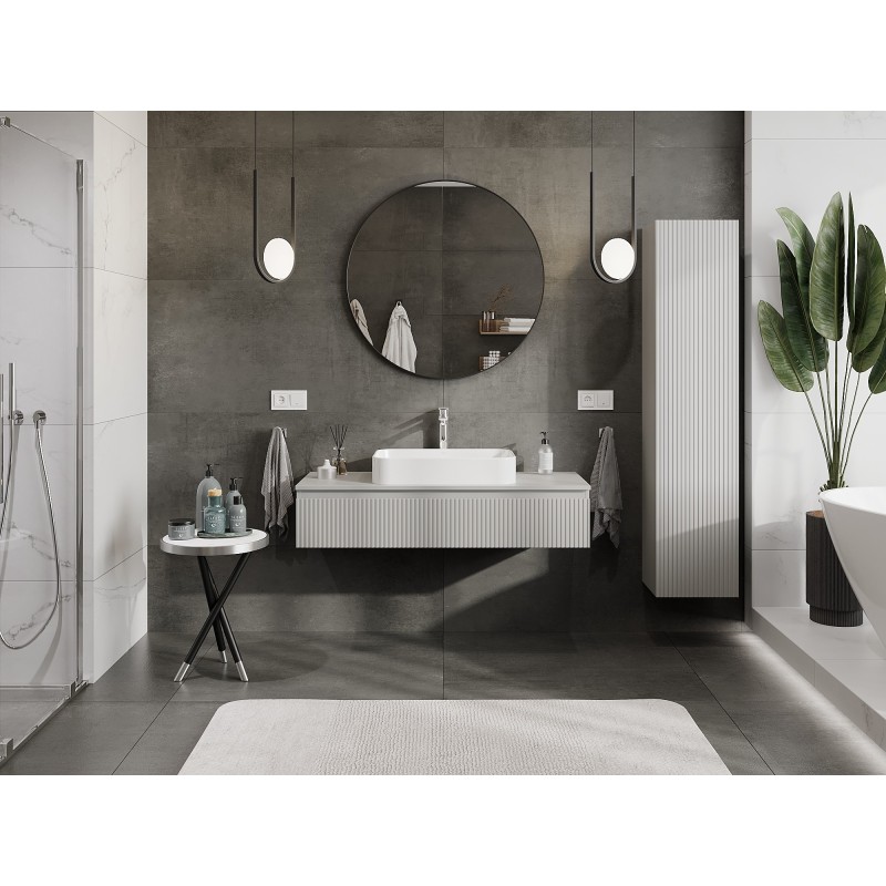 Mexen Rivel koupelnová skříňka pod umyvadlo 120 cm s deskou, 1 zásuvka, rýhovaná, šedá mat - 91A20-12023-1-BFC62