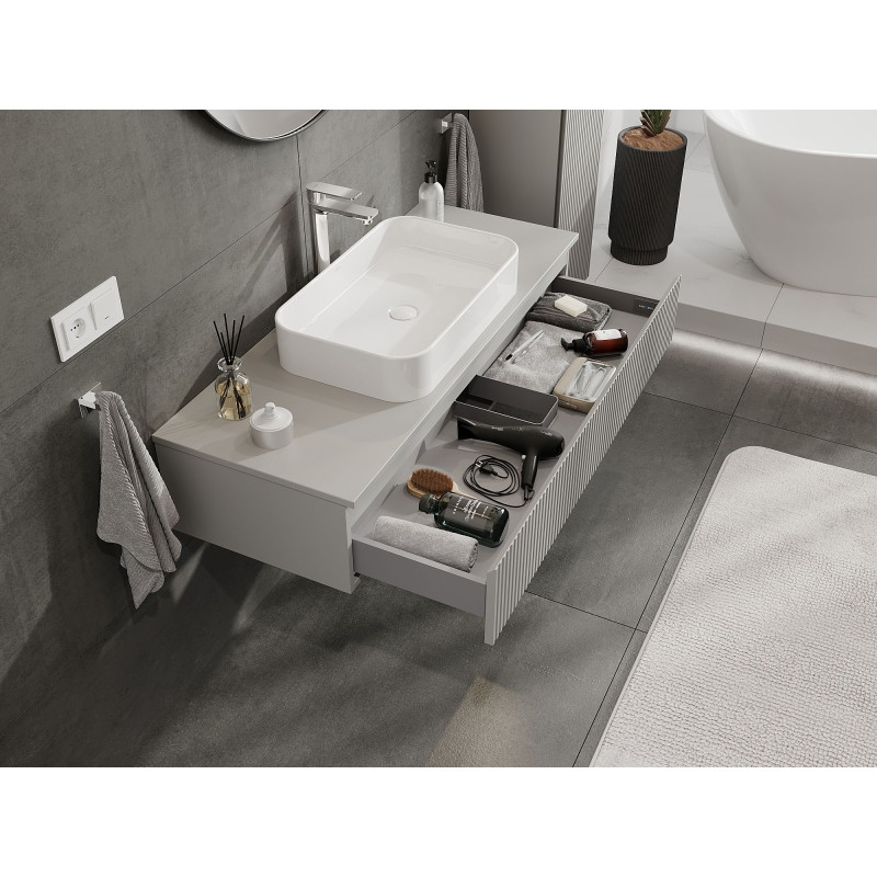 Mexen Rivel koupelnová skříňka pod umyvadlo 120 cm s deskou, 1 zásuvka, vroubkovaná, šedá matná - 91A20-12023-1-BFC62