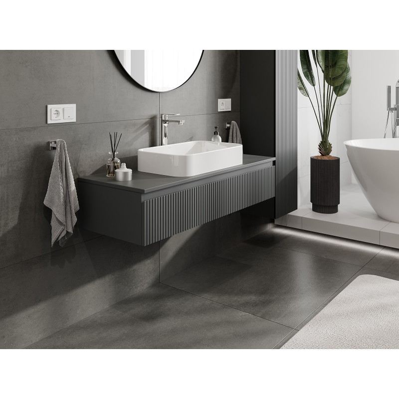 Mexen Rivel koupelnová skříňka pod umyvadlo 120 cm s deskou, 1 zásuvka, drážkovaná, grafit mat - 91A20-12023-1-BFC66