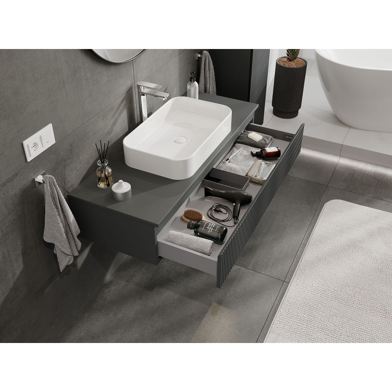 Mexen Rivel koupelnová skříňka pod umyvadlo 120 cm s deskou, 1 zásuvka, drážkovaná, grafit mat - 91A20-12023-1-BFC66